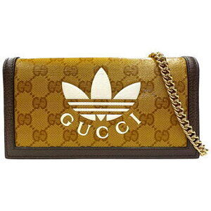 Gucci adidas Chain Wallet GG Crystals Shoulder Strap Beige Brown Long